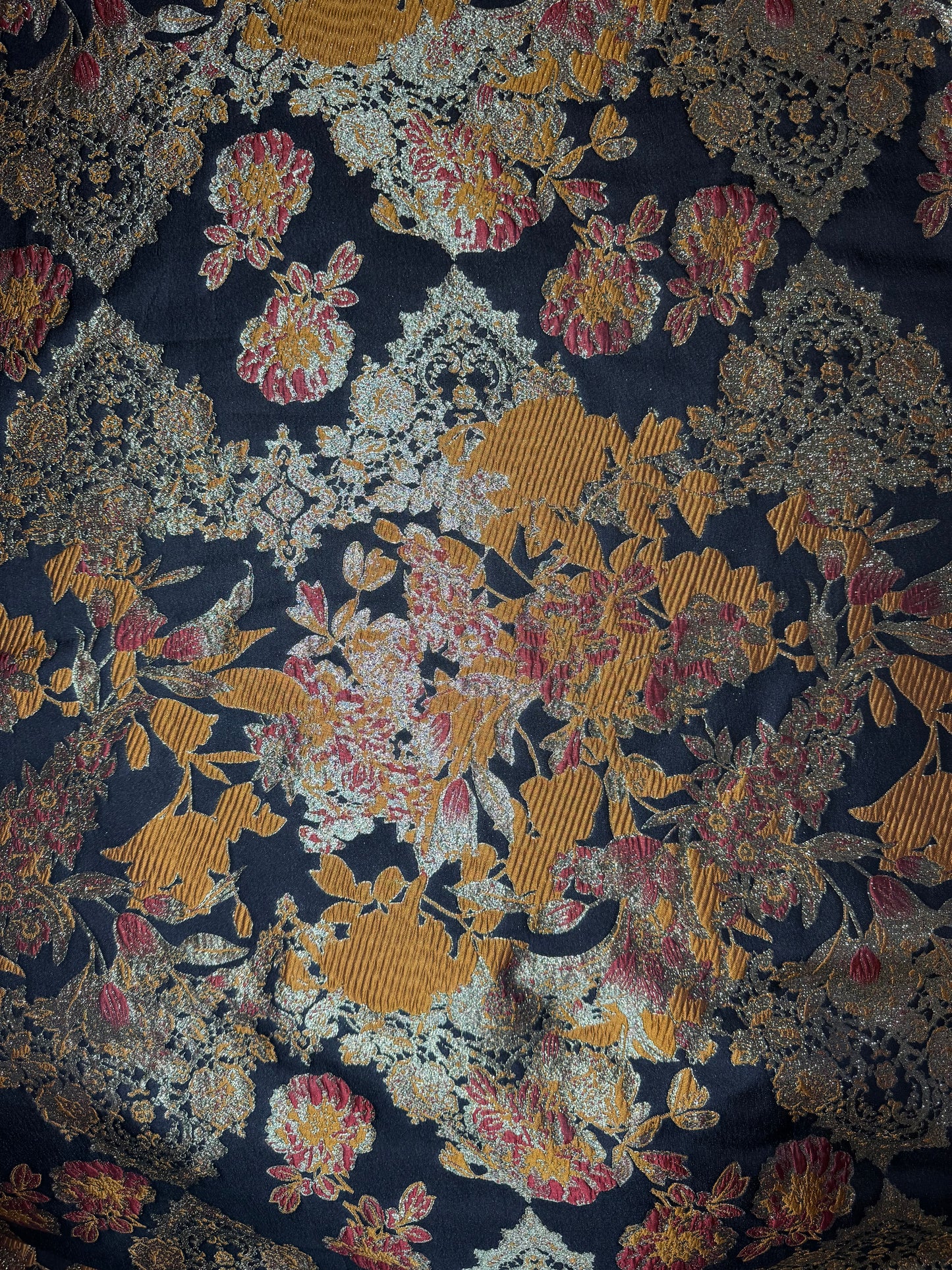 Reversible Black and Gold Oriental Floral Motif Metallic Korean Brocade