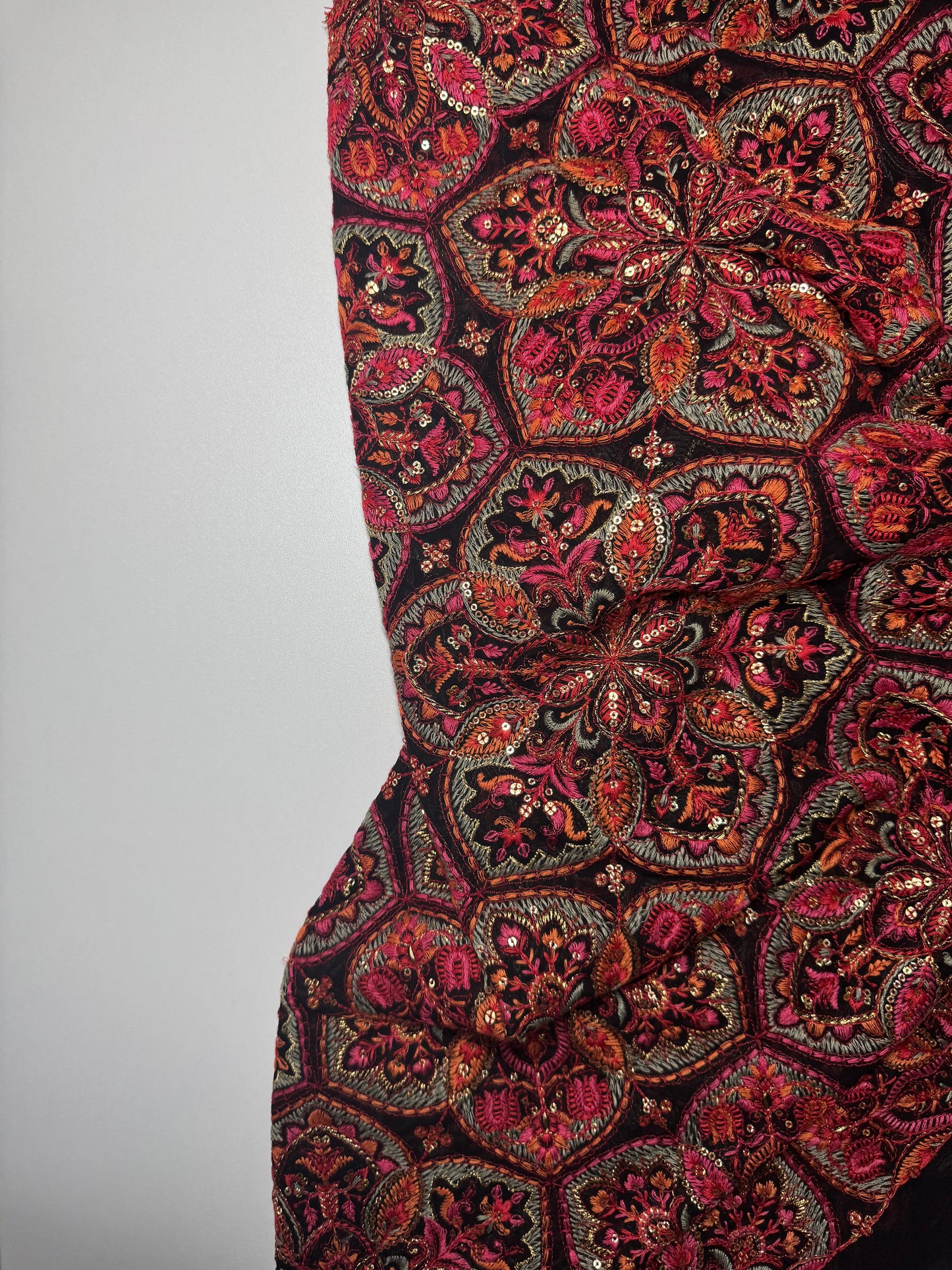 Kashmiri Multicolor Embroidered Black Chiffon With Sequins