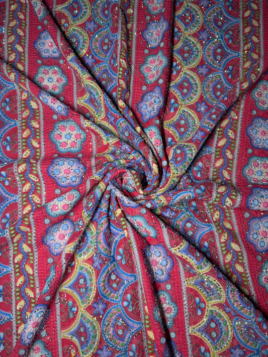 Embroidered Chiffon with Rhinestones - Fuchsia