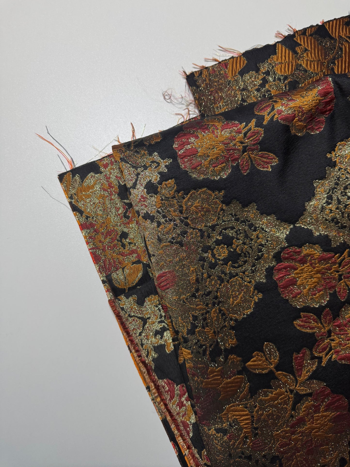 Reversible Black and Gold Oriental Floral Motif Metallic Korean Brocade