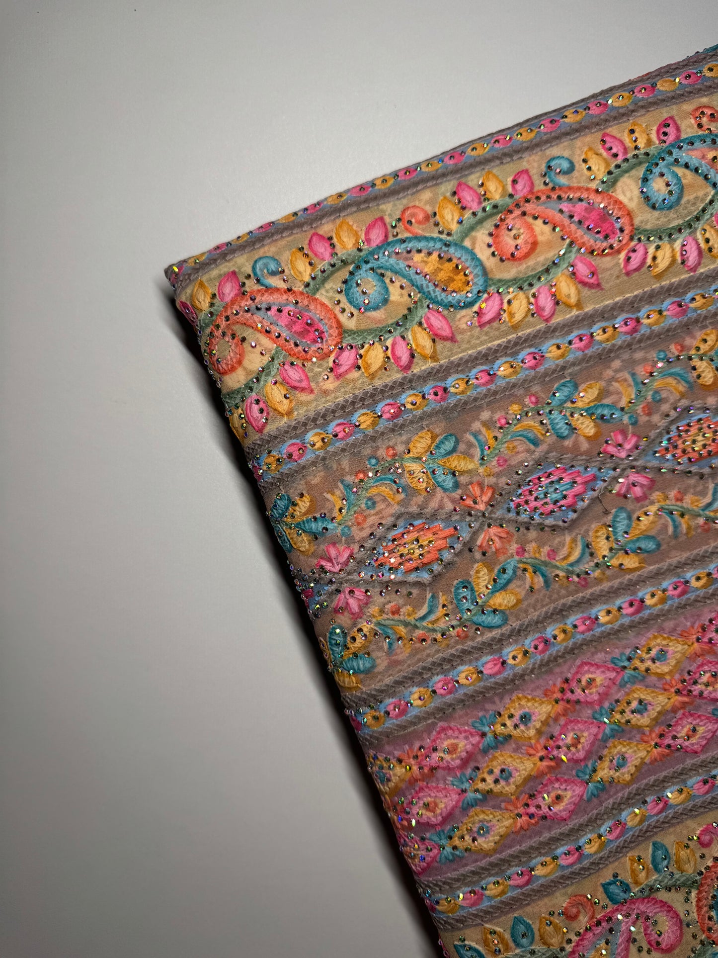 Embroidered Chiffon with Rhinestones - Peach
