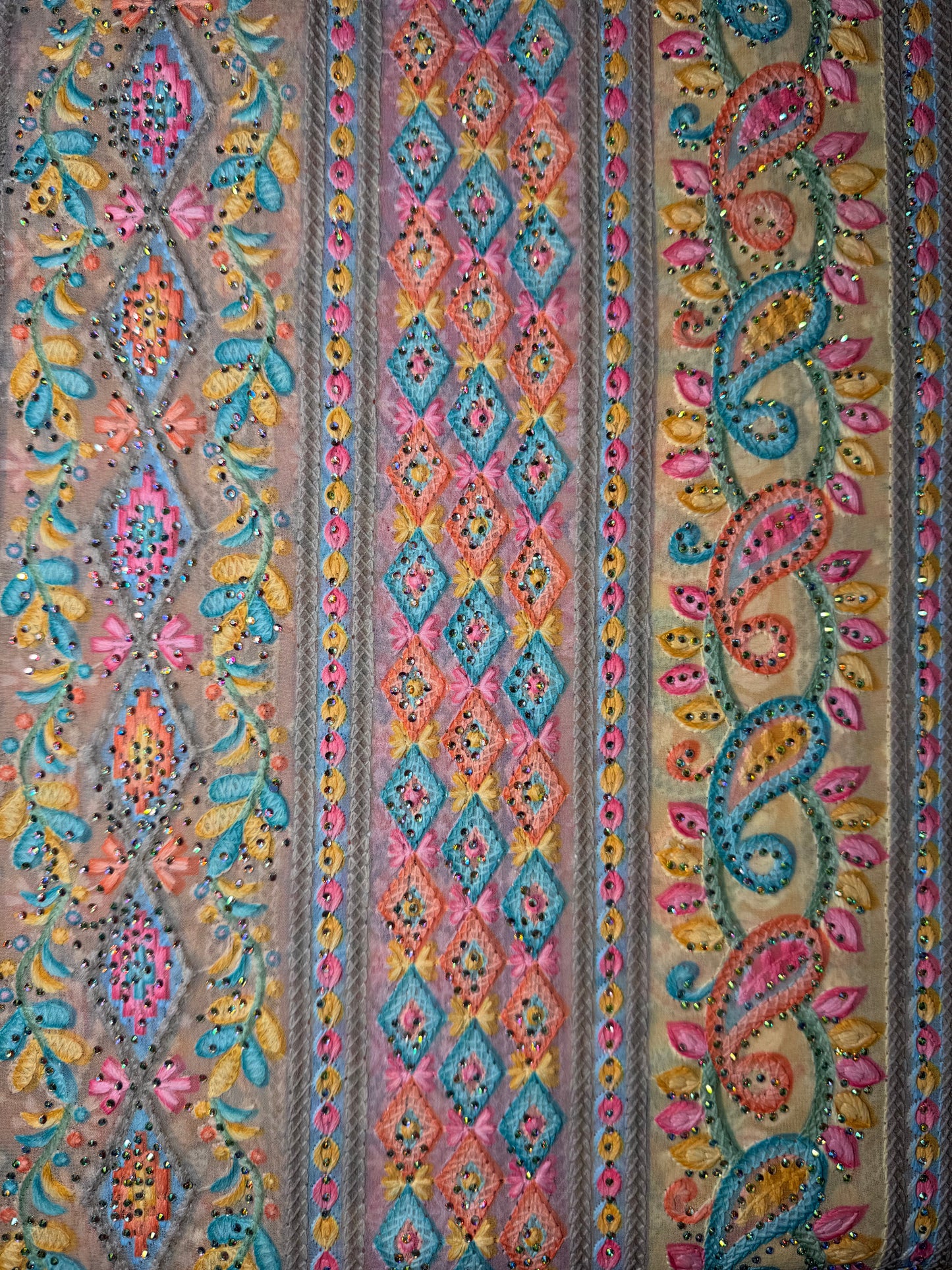 Embroidered Chiffon with Rhinestones - Peach
