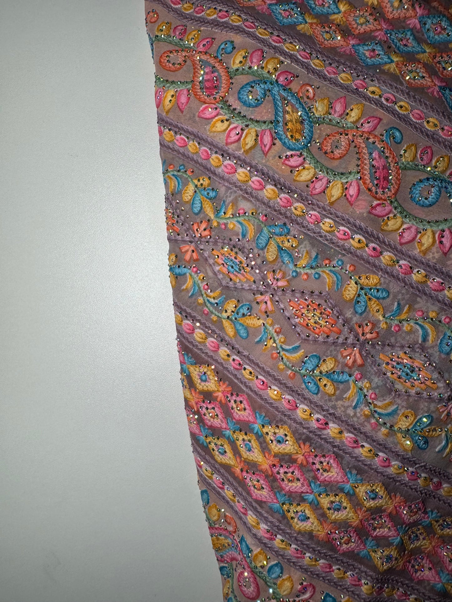 Embroidered Chiffon with Rhinestones - Pink