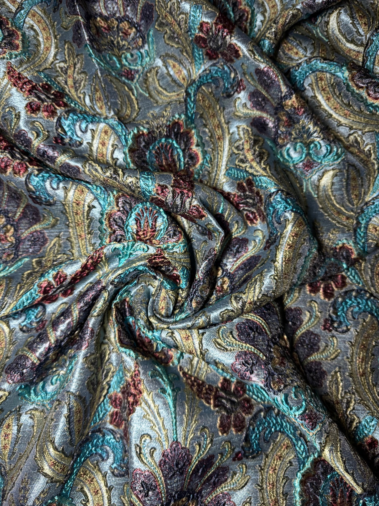 Tapestry Inspired Turquoise Metallic Turkish Brocade