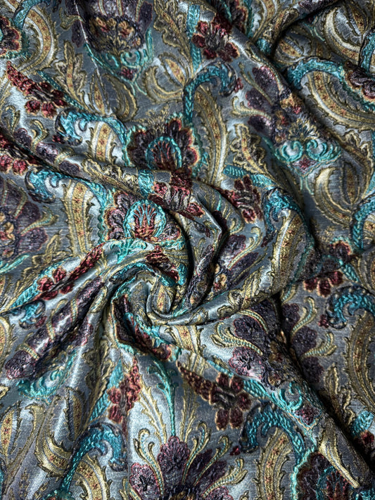 Tapestry Inspired Turquoise Metallic Turkish Brocade