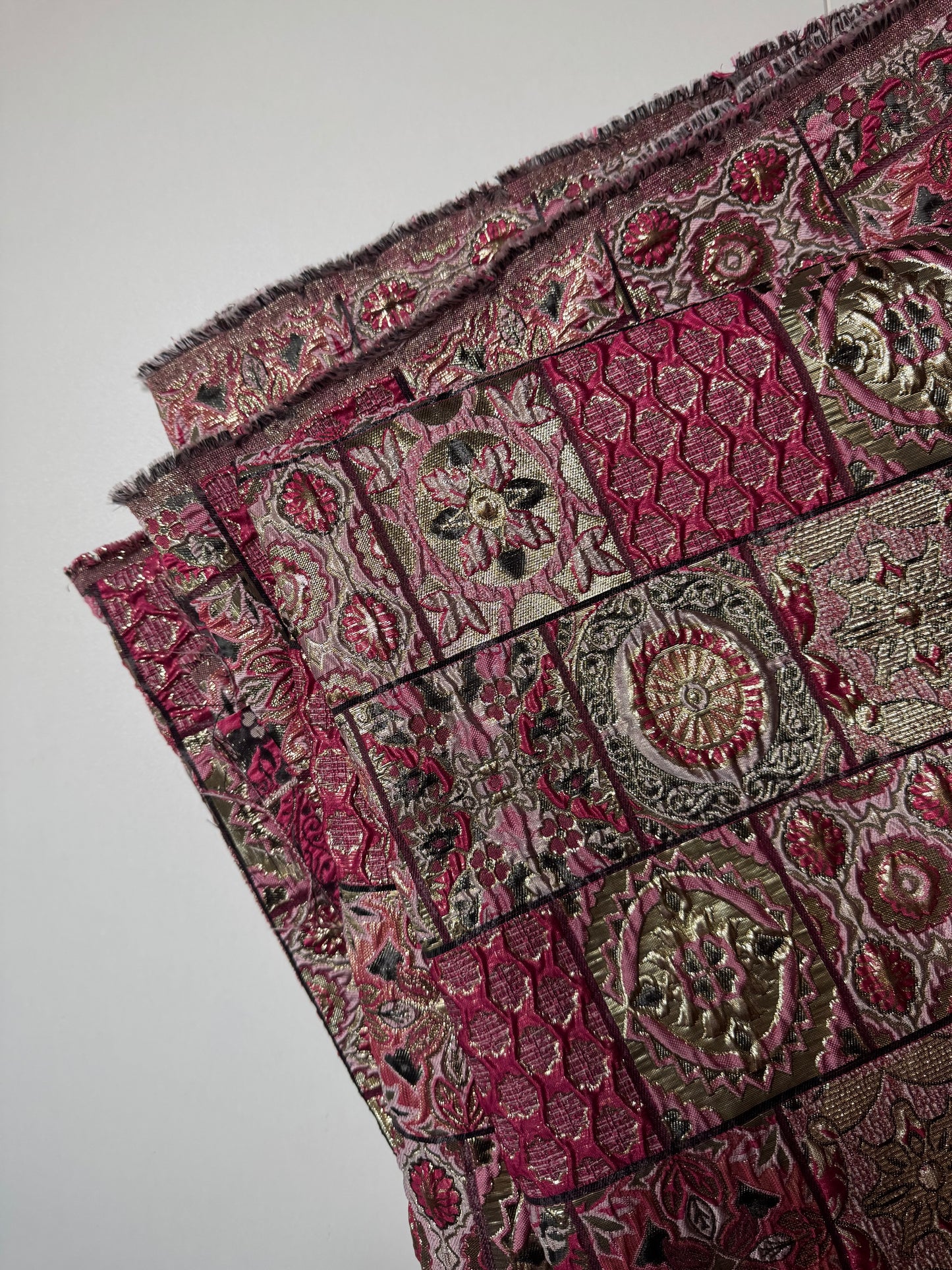 Pink And Gold Ethnic Patchwork Illusion Metallic Turkish Brocade
