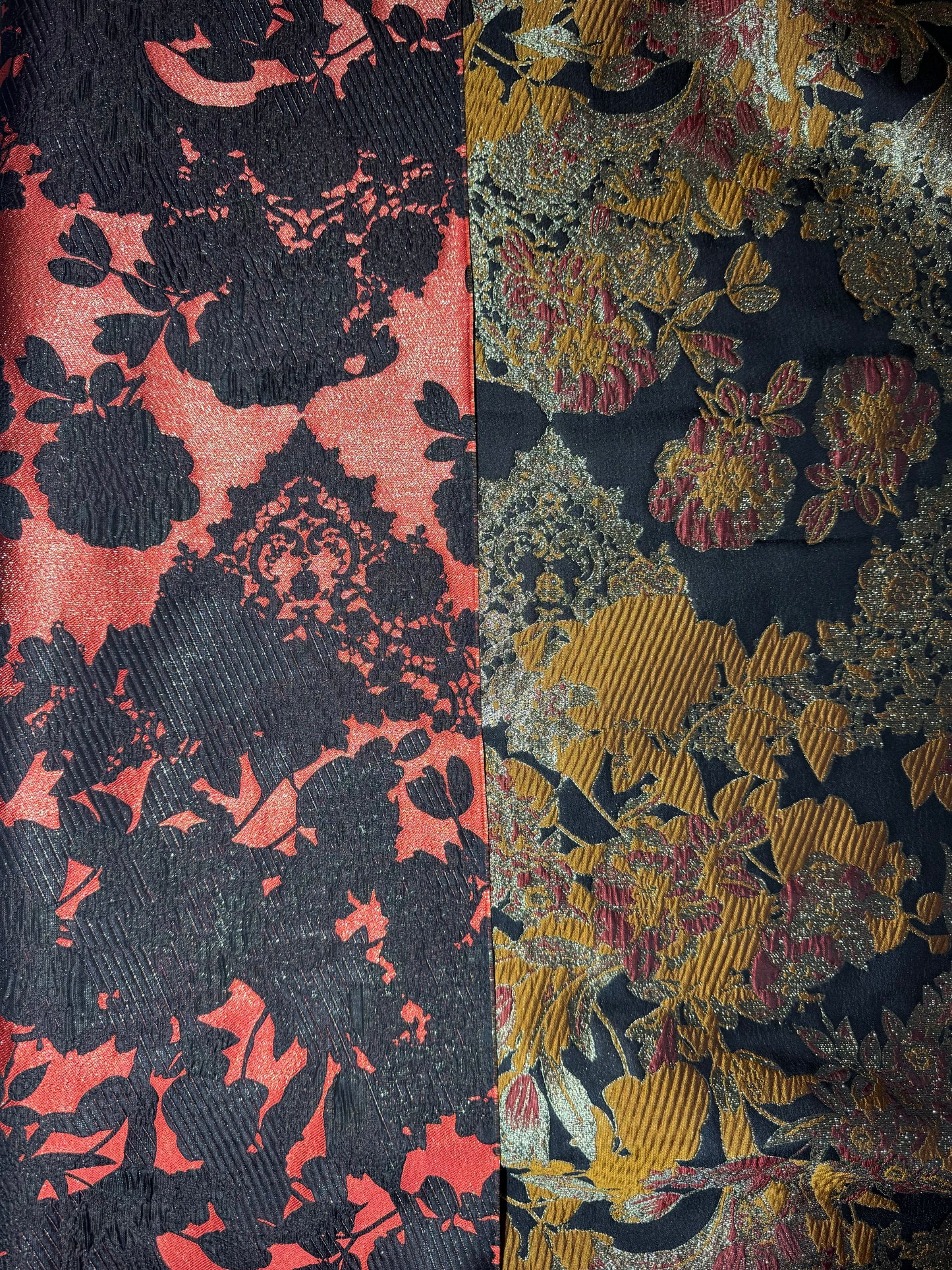 Reversible Black and Gold Oriental Floral Motif Metallic Korean Brocade