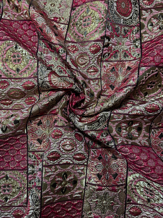 Pink And Gold Ethnic Patchwork Illusion Metallic Turkish Brocade