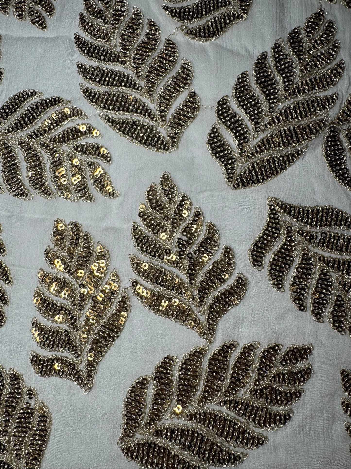 Leaf Motif Embroidered Chiffon
