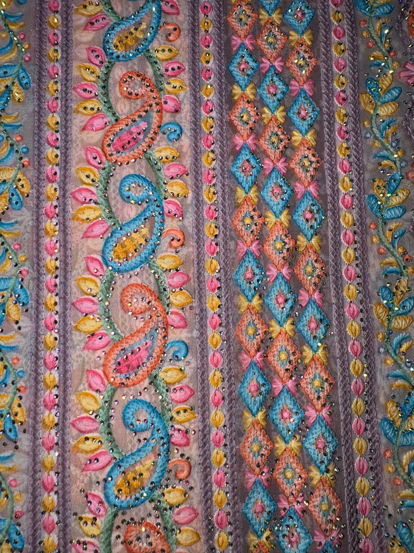 Embroidered Chiffon with Rhinestones - Pink