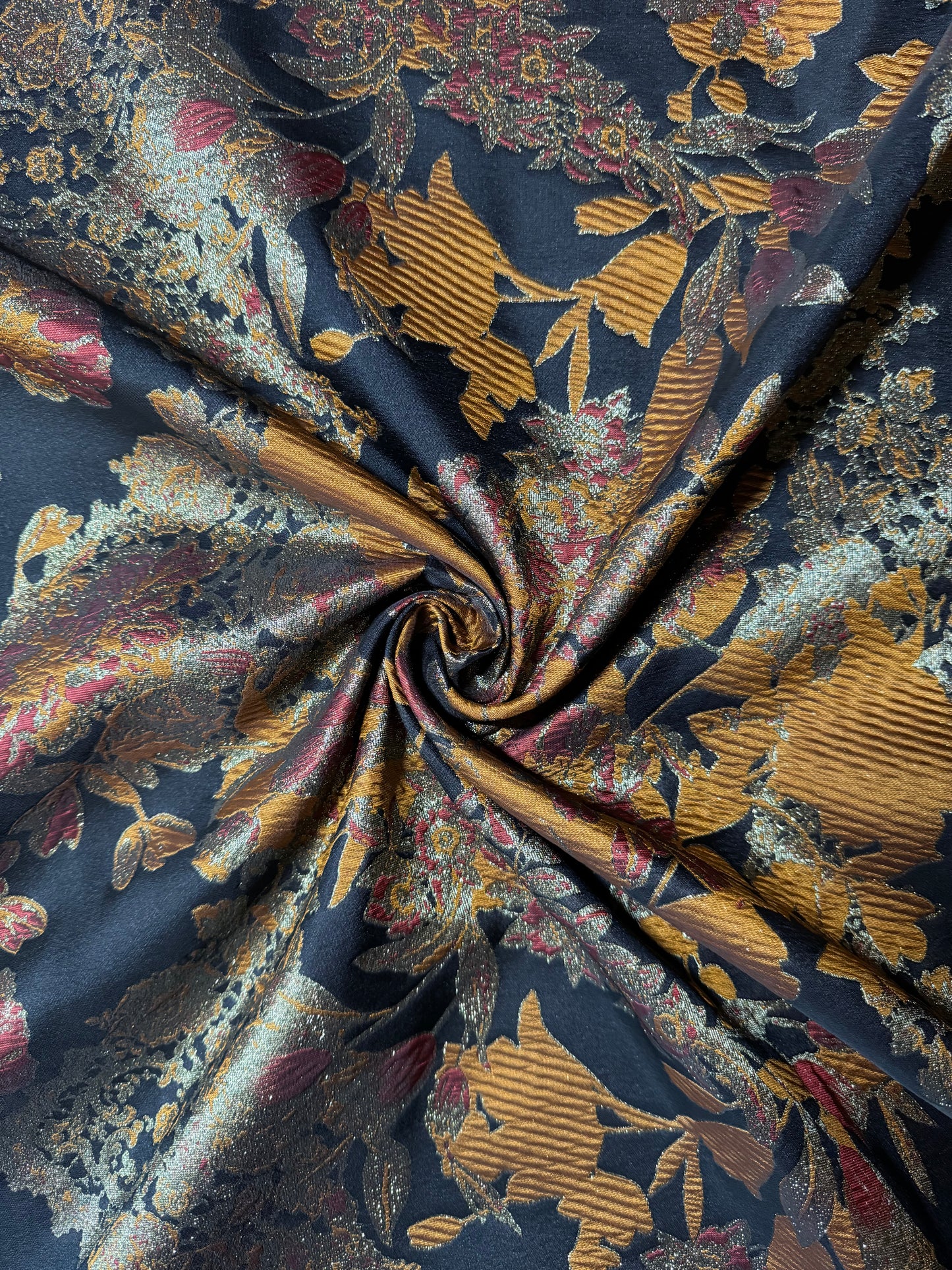 Reversible Black and Gold Oriental Floral Motif Metallic Korean Brocade