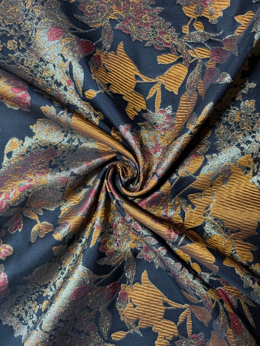 Reversible Black and Gold Oriental Floral Motif Metallic Korean Brocade