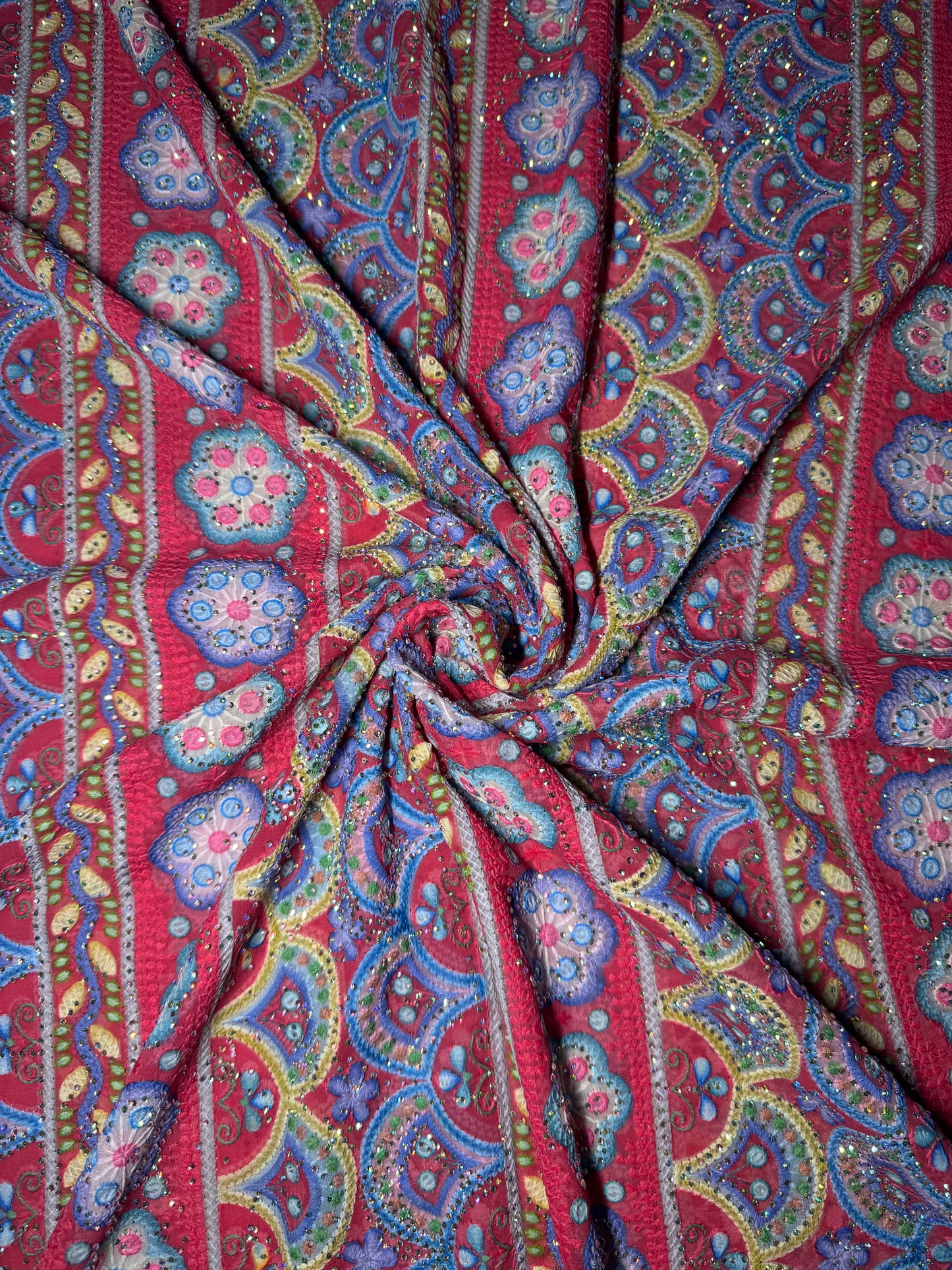 Embroidered Chiffon with Rhinestones - Fuchsia