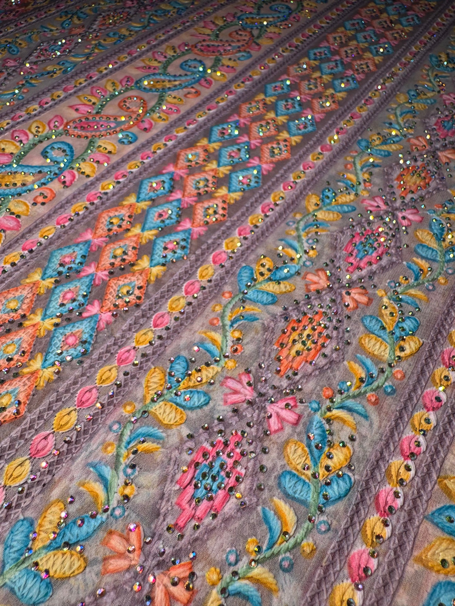 Embroidered Chiffon with Rhinestones - Pink