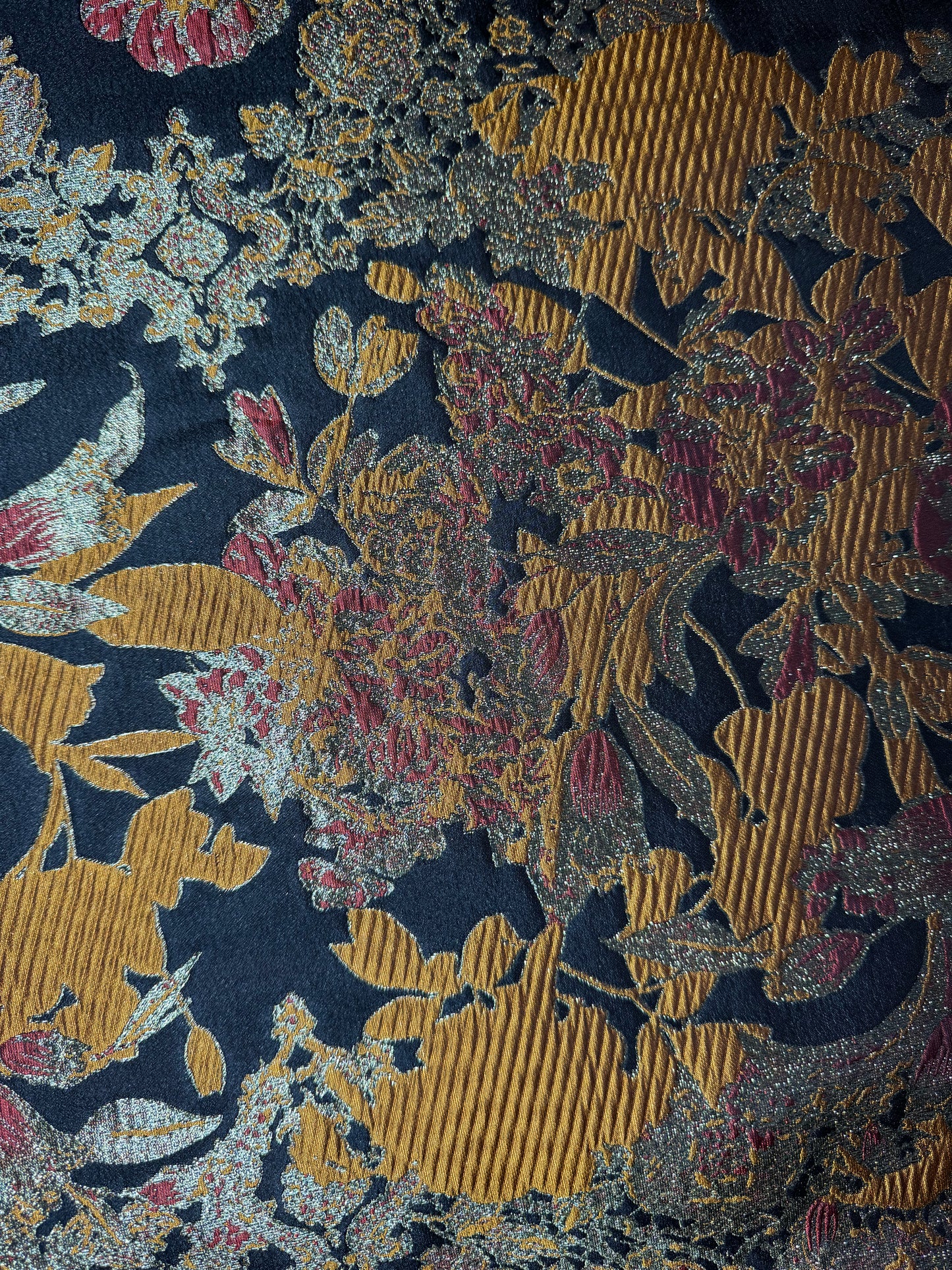 Reversible Black and Gold Oriental Floral Motif Metallic Korean Brocade