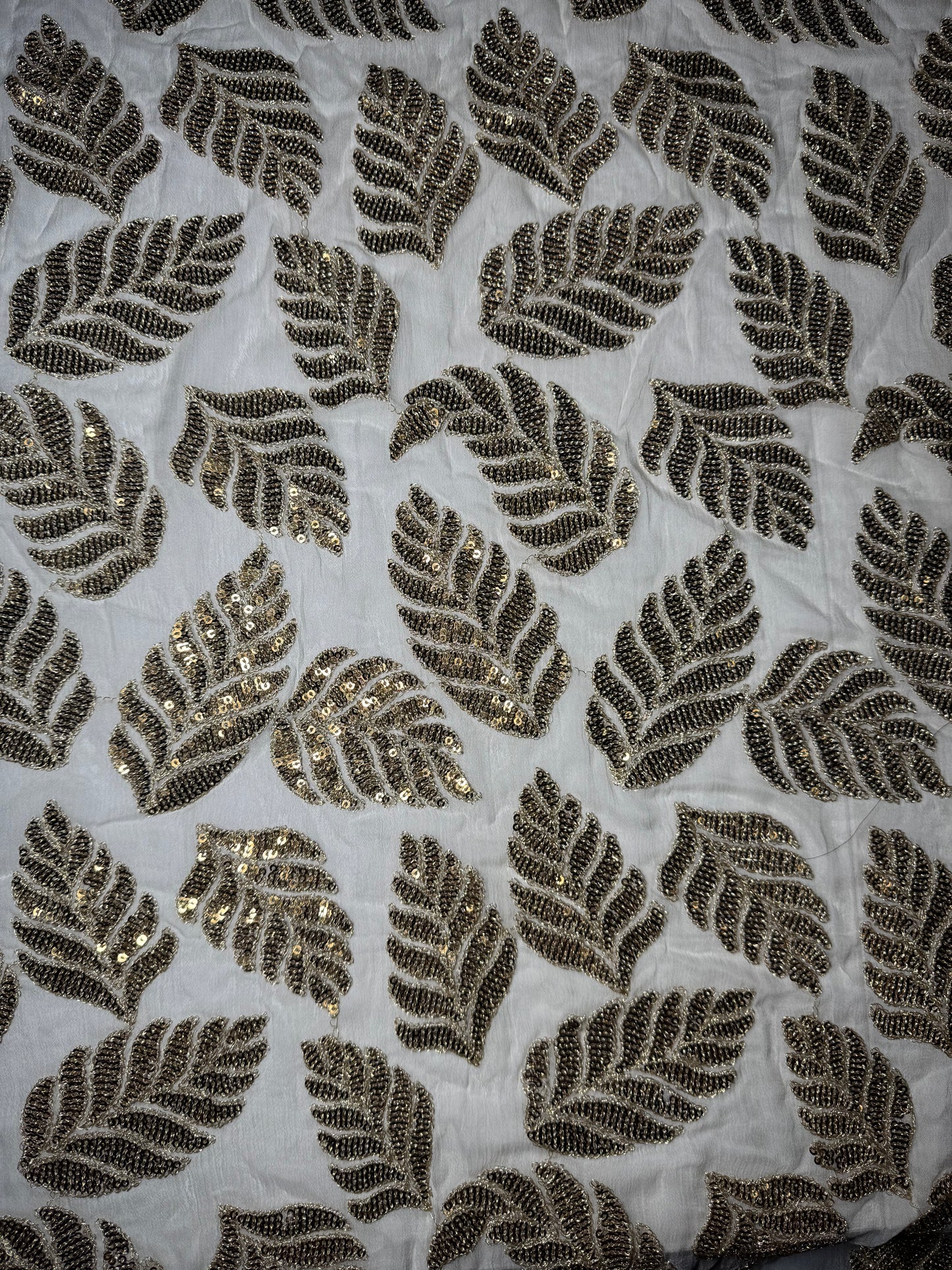 Leaf Motif Embroidered Chiffon