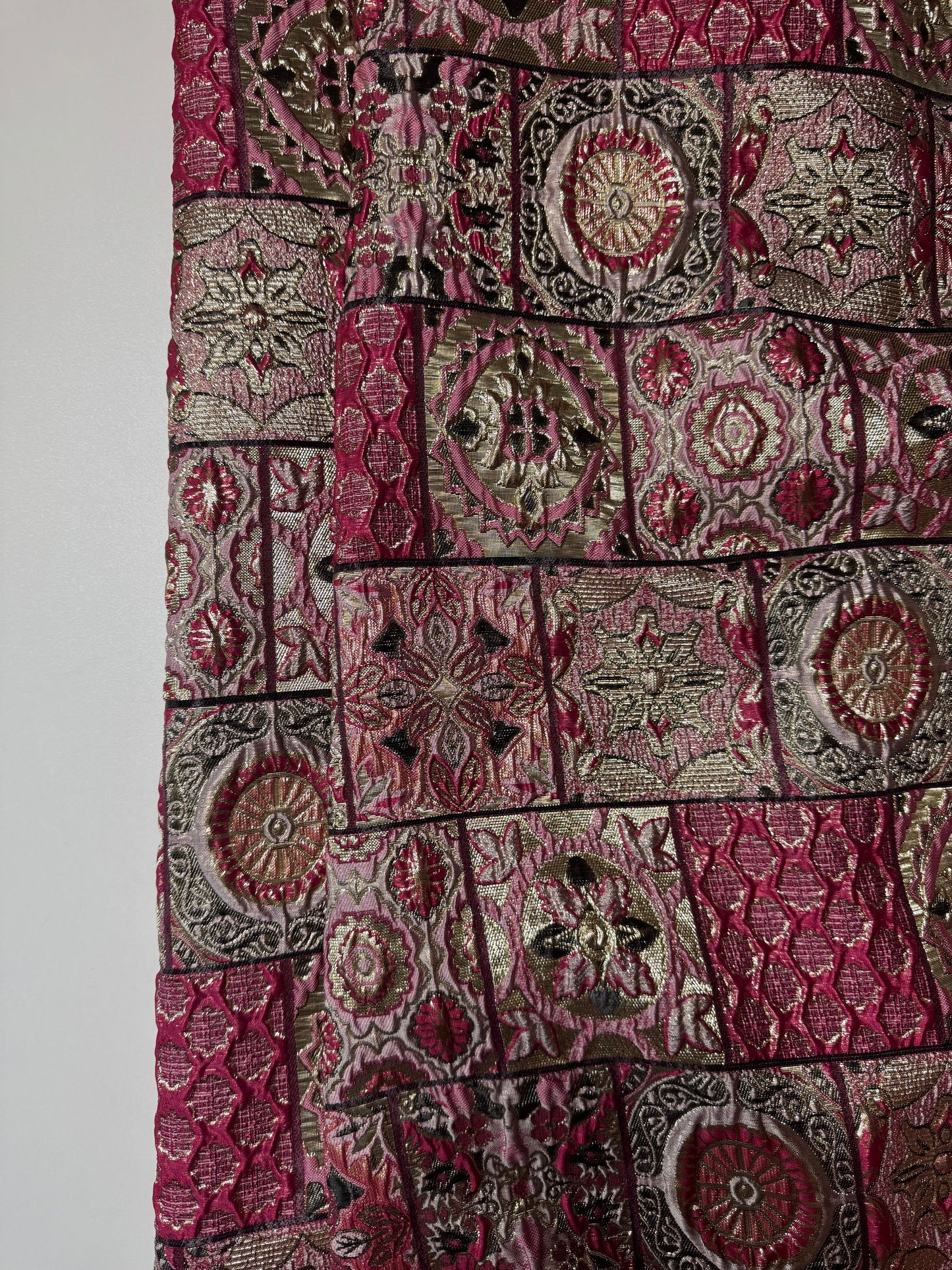 Pink And Gold Ethnic Patchwork Illusion Metallic Turkish Brocade