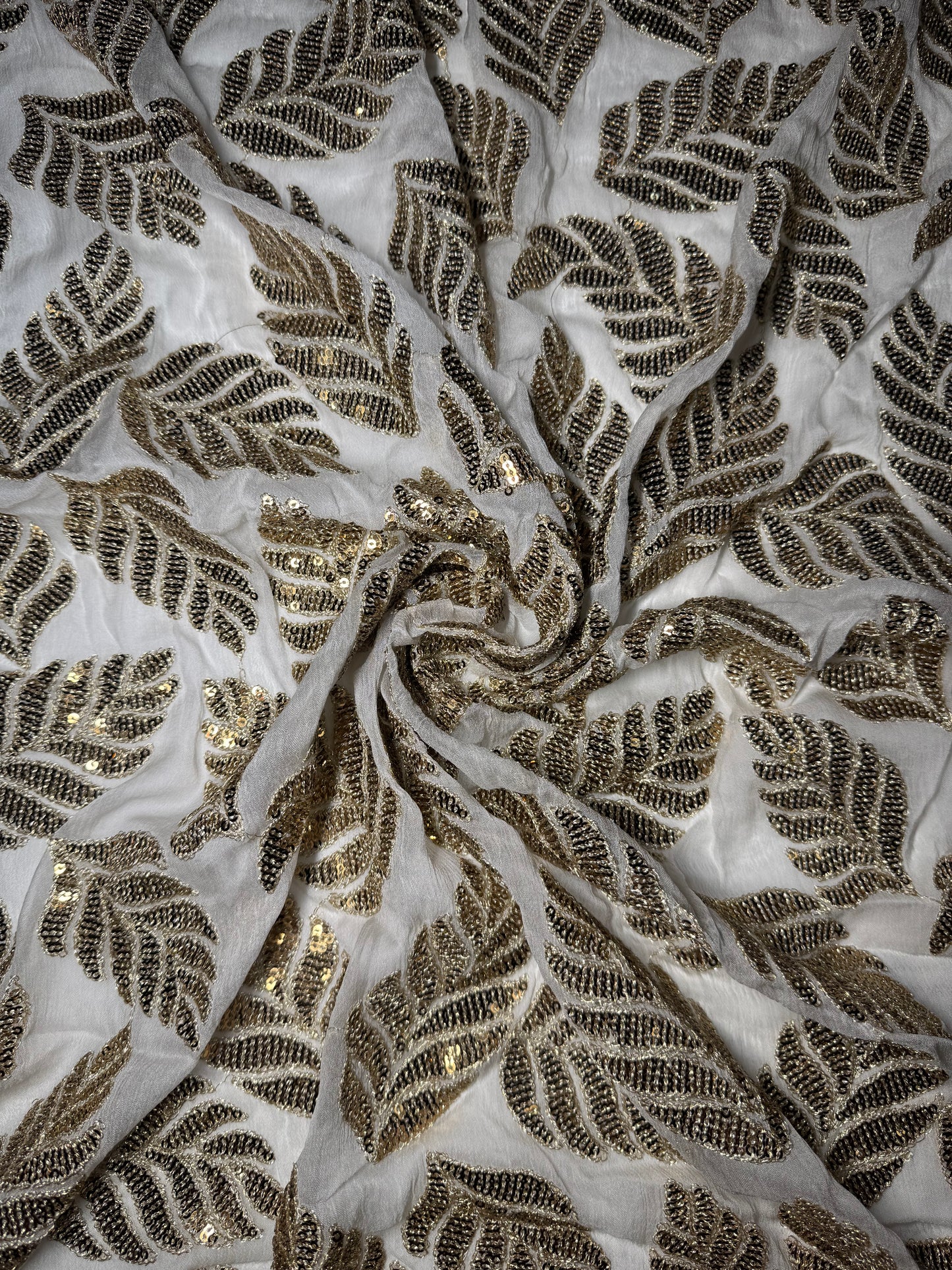 Leaf Motif Embroidered Chiffon