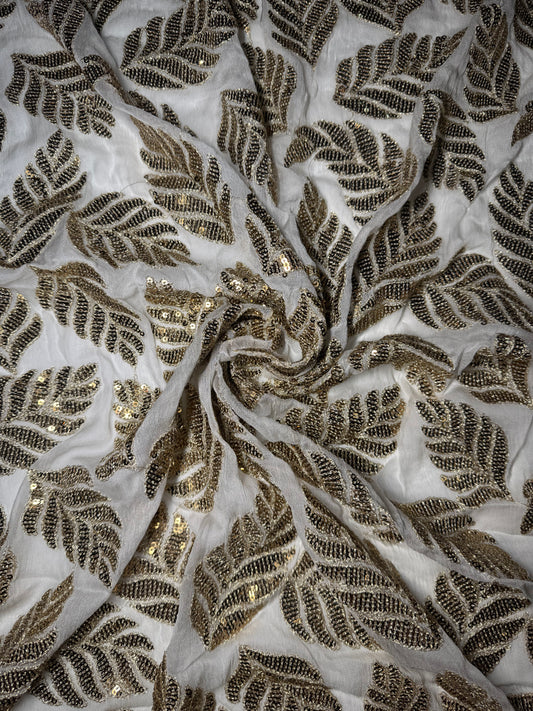 Leaf Motif Embroidered Chiffon
